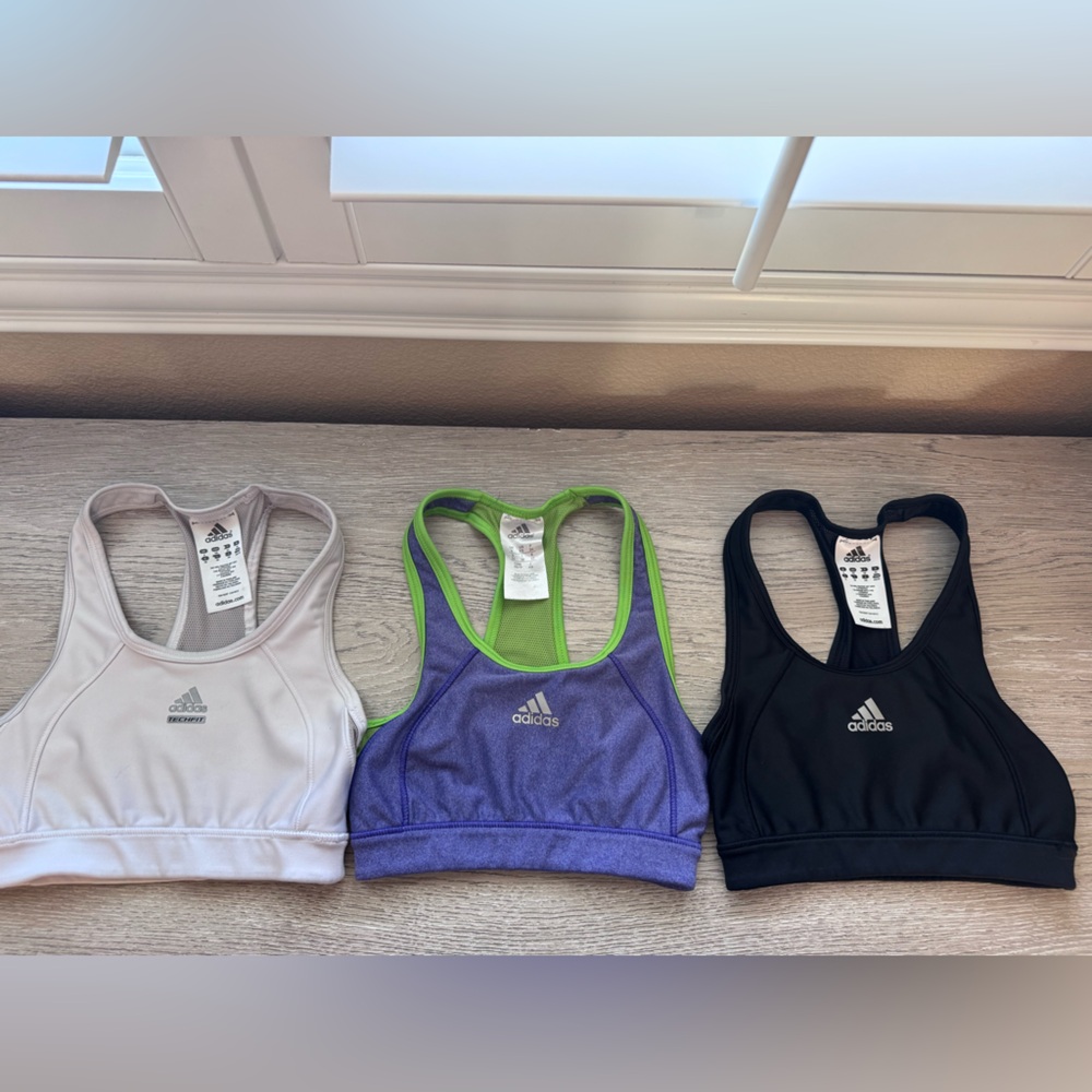 Adidas Techfit Sports Bra Bundle of 3 Women’s XS Racerback Workout Bras